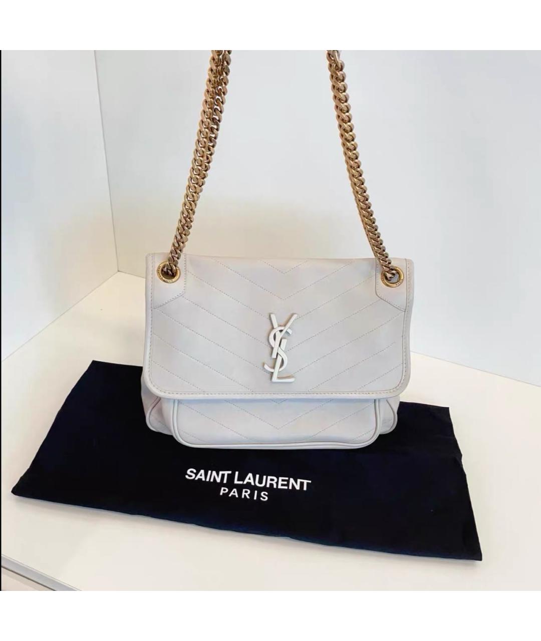 SAINT LAURENT Белая кожаная сумка через плечо, фото 5