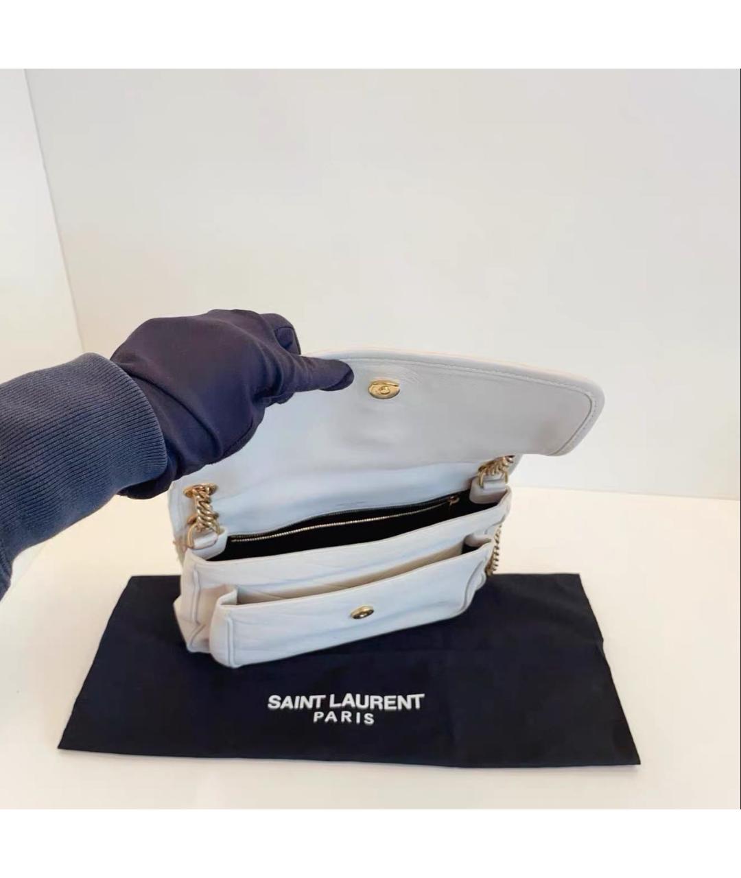 SAINT LAURENT Белая кожаная сумка через плечо, фото 8