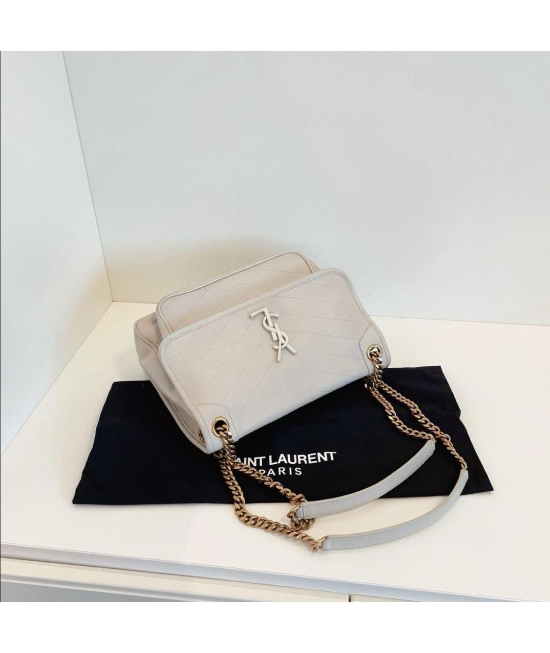 SAINT LAURENT Белая кожаная сумка через плечо, фото 6