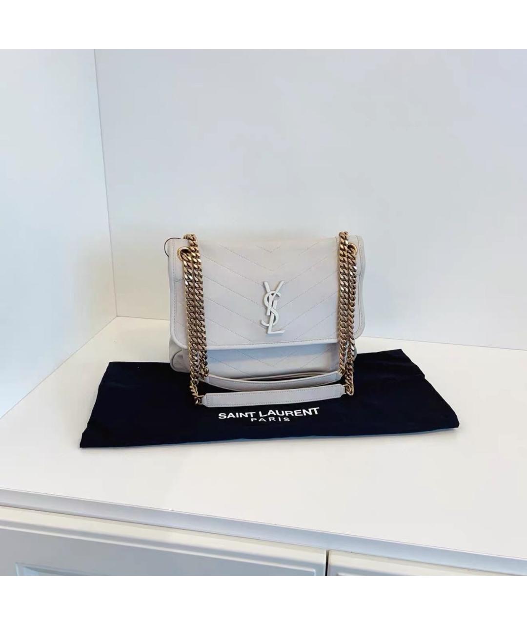 SAINT LAURENT Белая кожаная сумка через плечо, фото 9
