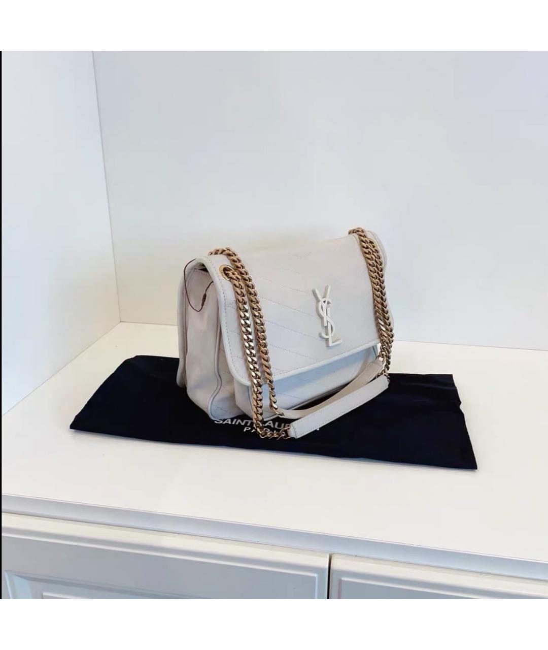 SAINT LAURENT Белая кожаная сумка через плечо, фото 2