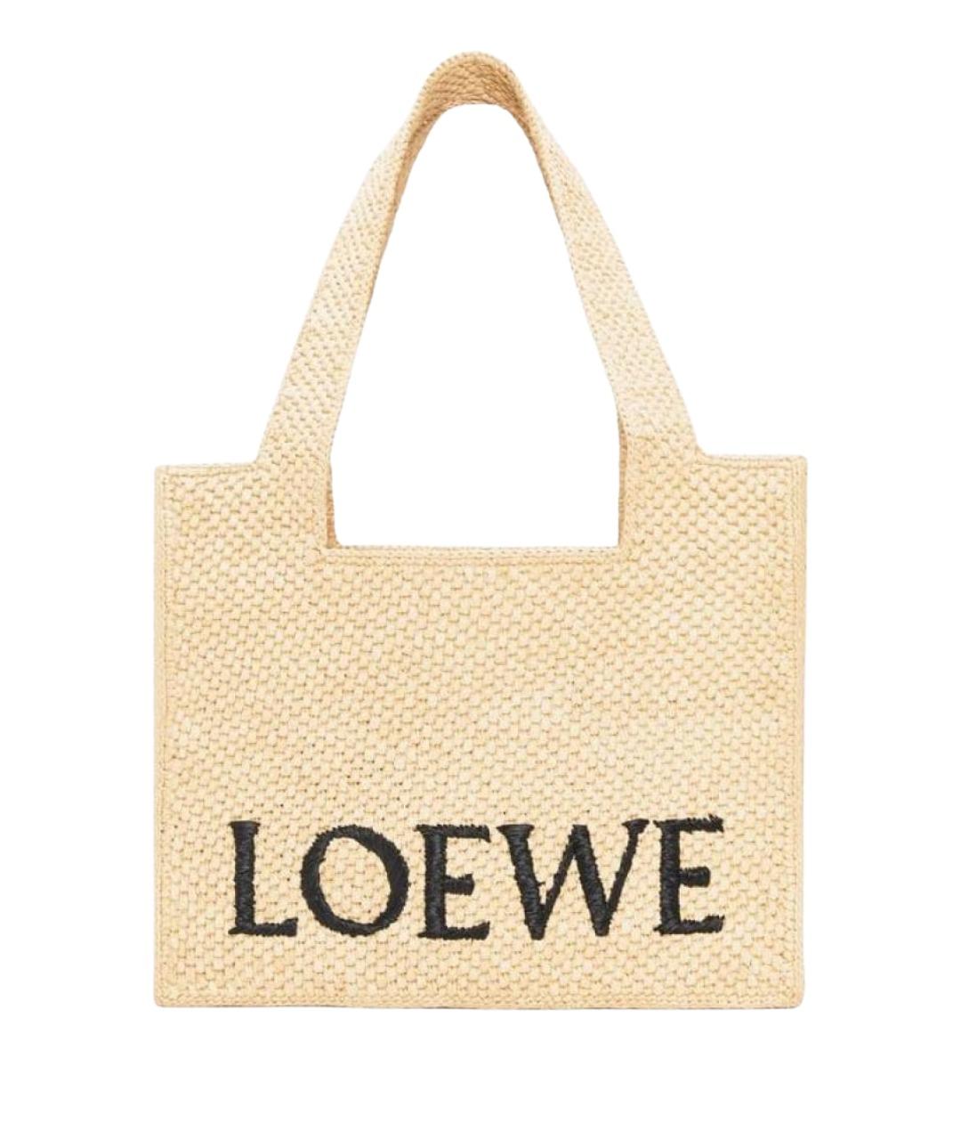 LOEWE Бежевая пелетеная пляжная сумка, фото 1
