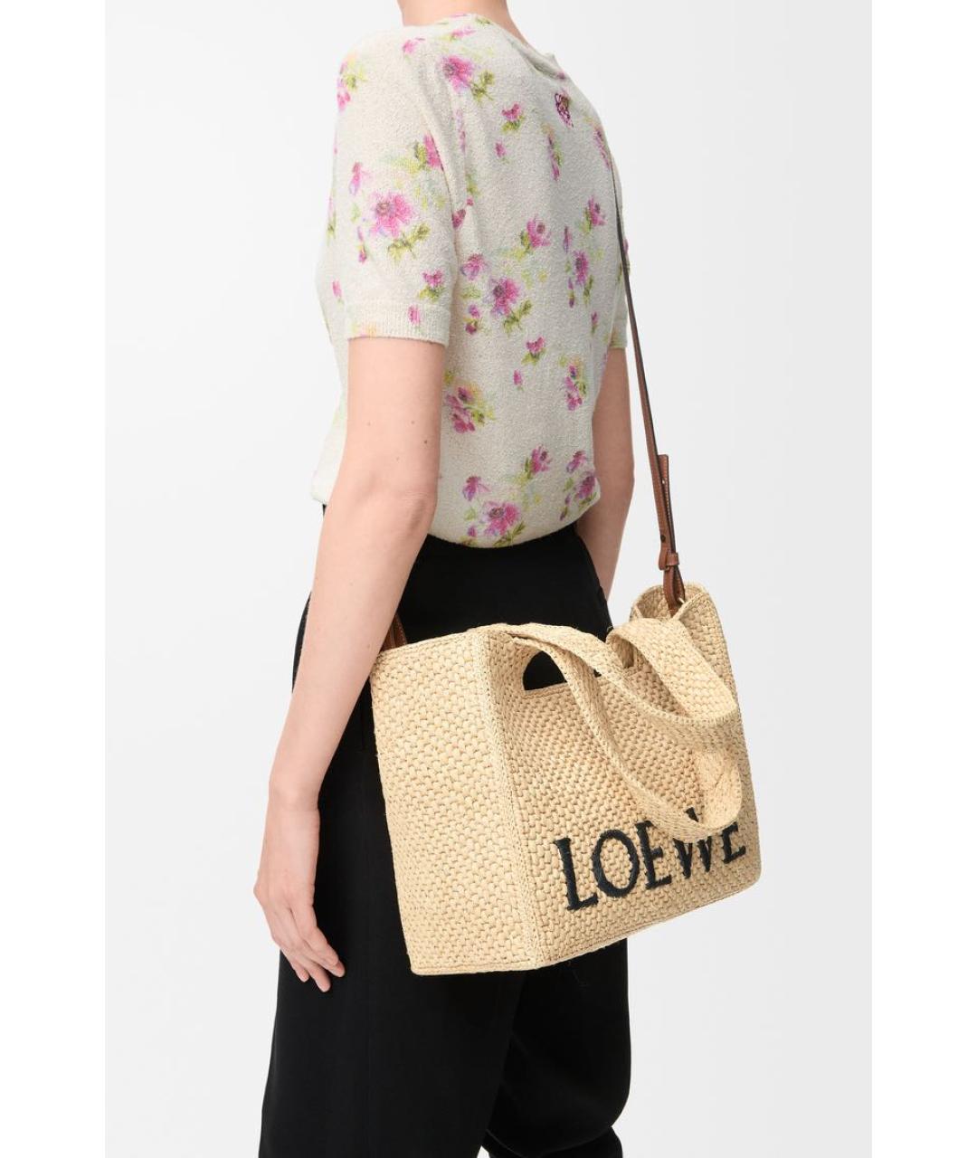 LOEWE Бежевая пелетеная пляжная сумка, фото 2