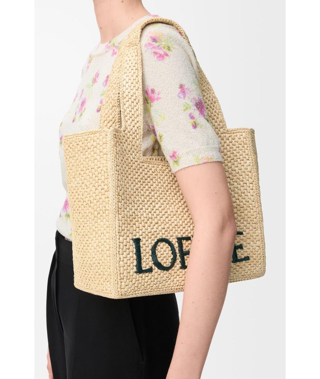 LOEWE Бежевая пелетеная пляжная сумка, фото 3