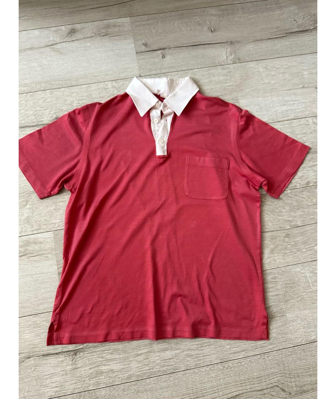 BRIONI Бордовое хлопковое поло с коротким рукавом, фото 6