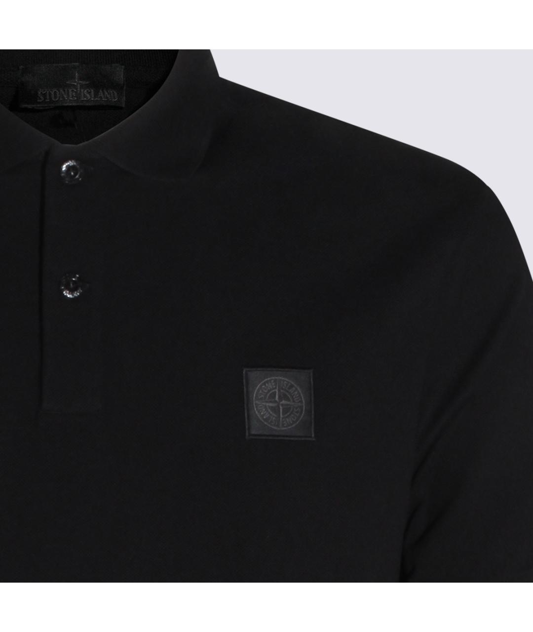 STONE ISLAND Черное хлопковое поло с коротким рукавом, фото 3