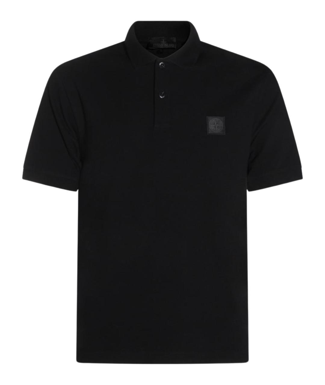 STONE ISLAND Черное хлопковое поло с коротким рукавом, фото 1