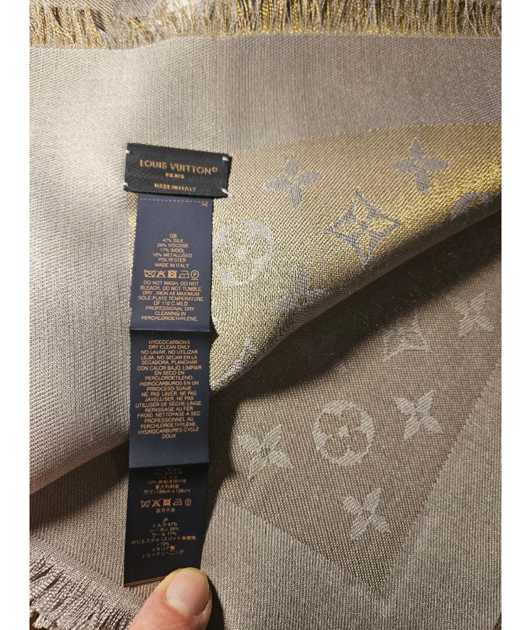 LOUIS VUITTON Серый шелковый платок, фото 3