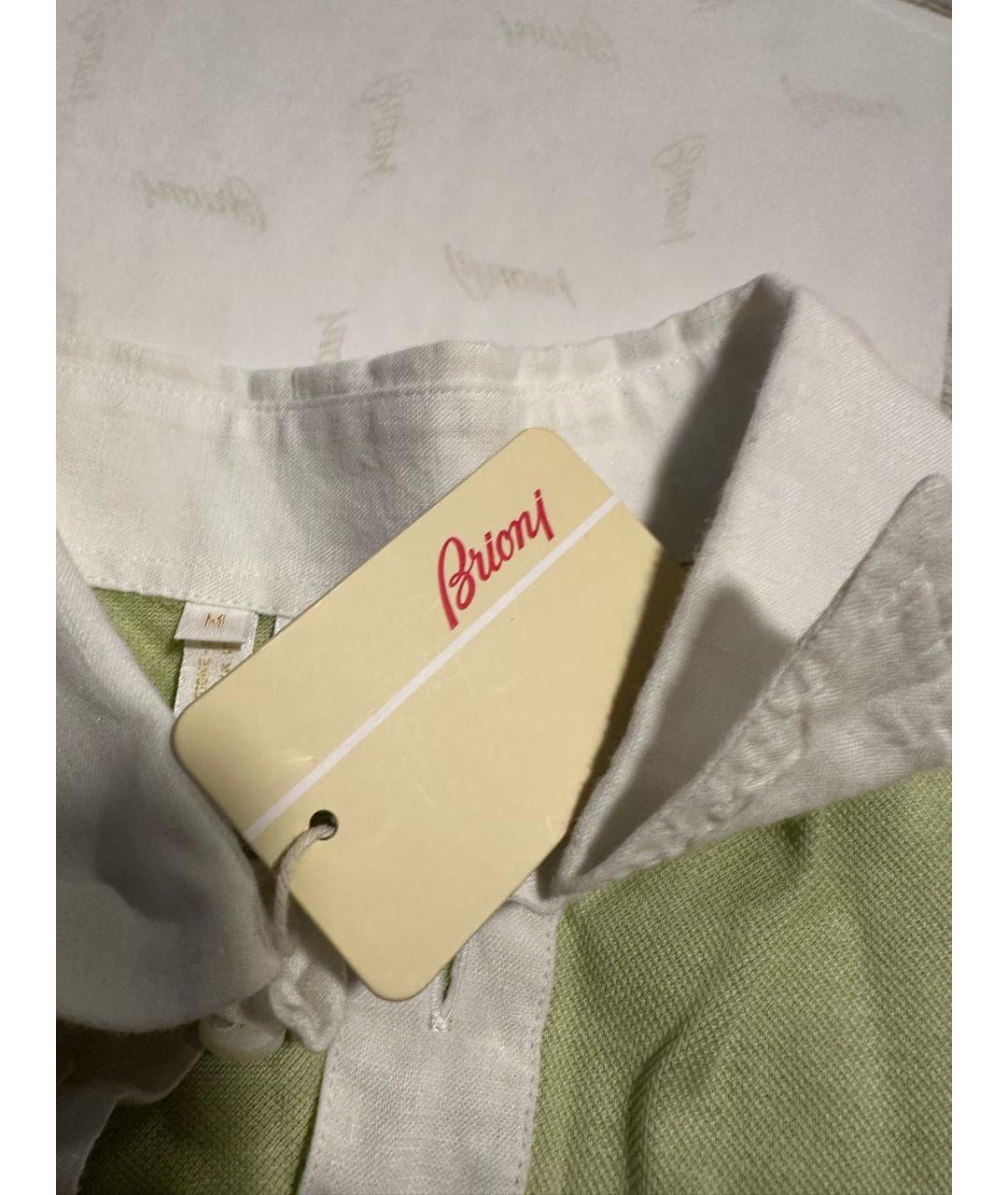 BRIONI Салатовыое хлопковое поло с коротким рукавом, фото 6