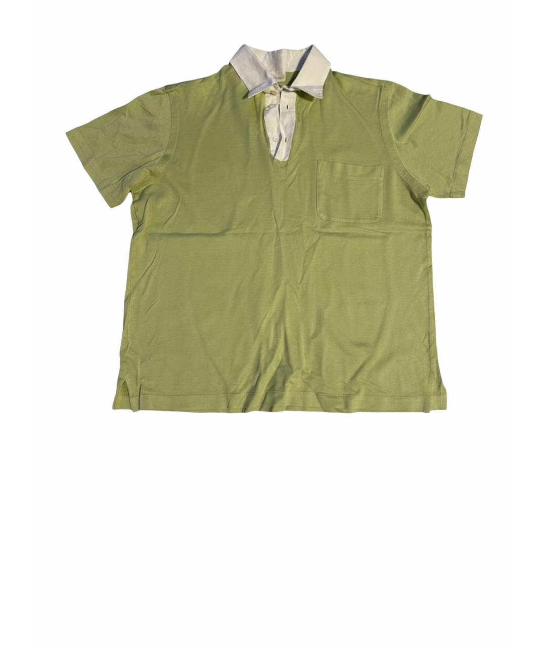 BRIONI Салатовыое хлопковое поло с коротким рукавом, фото 1