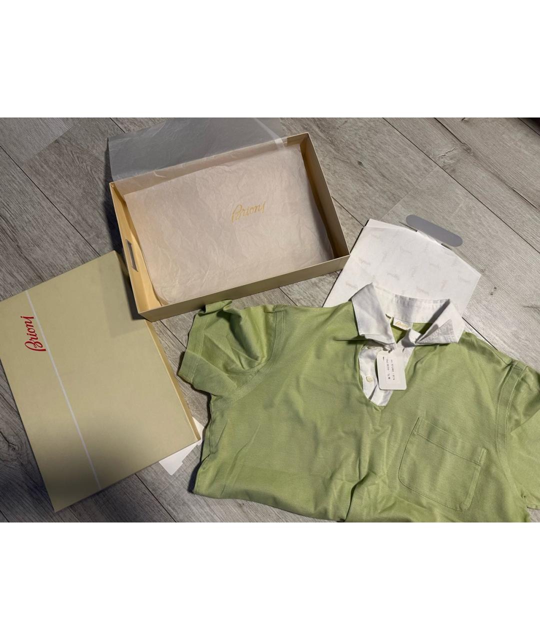 BRIONI Салатовыое хлопковое поло с коротким рукавом, фото 3