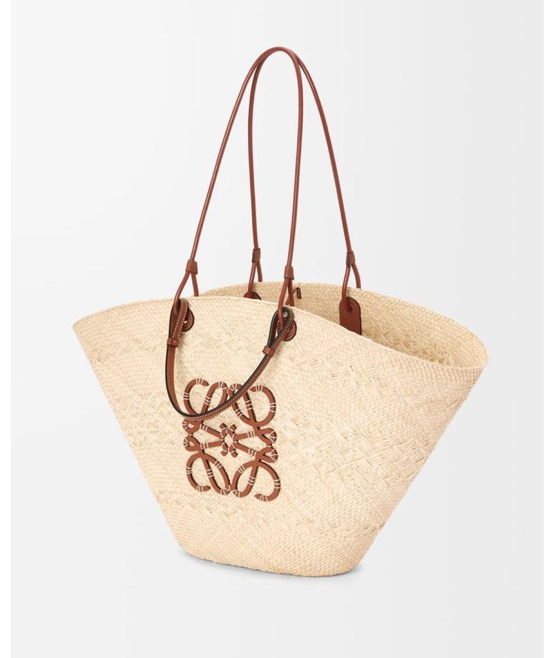 LOEWE Бежевая пелетеная пляжная сумка, фото 4