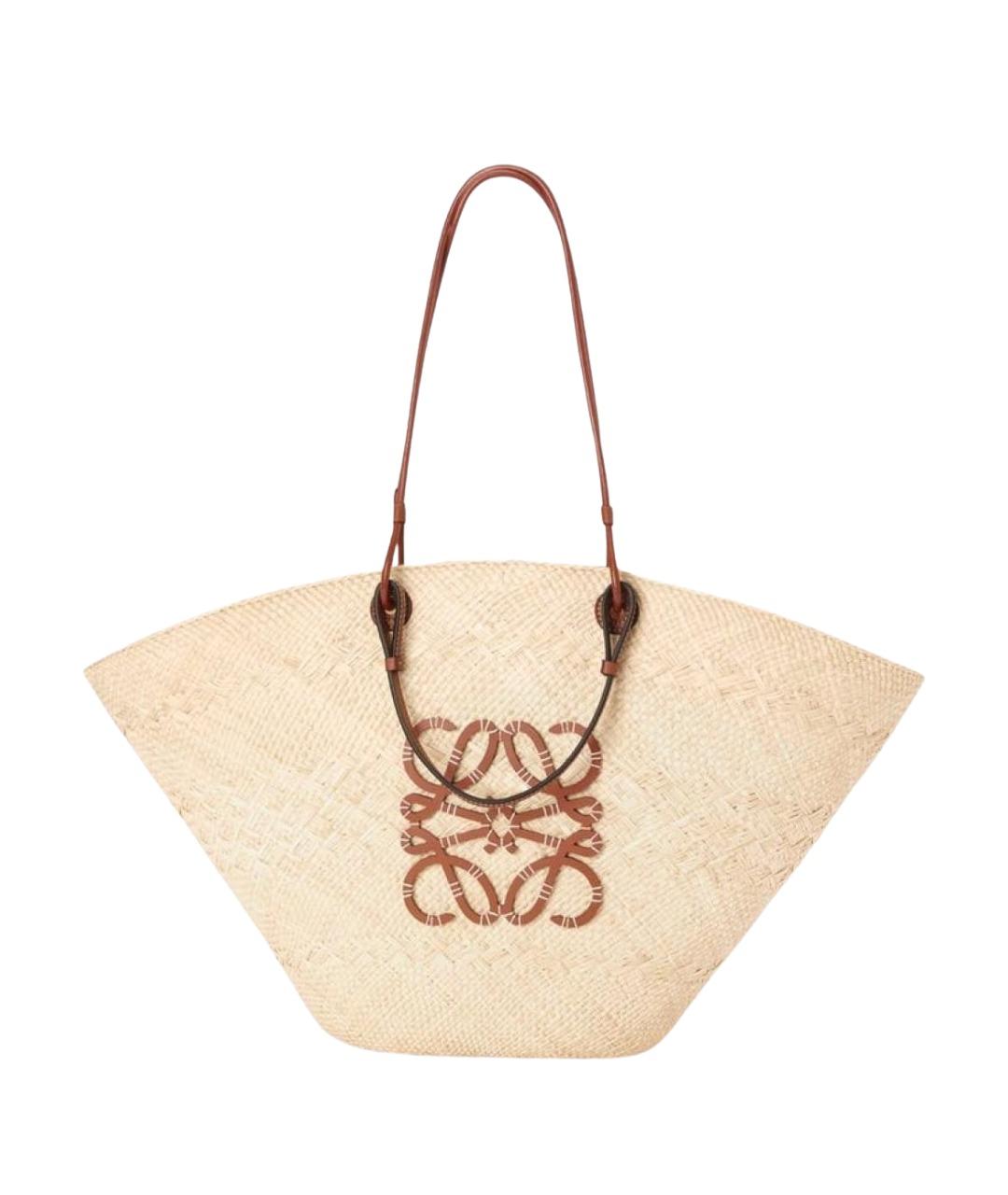 LOEWE Бежевая пелетеная пляжная сумка, фото 1