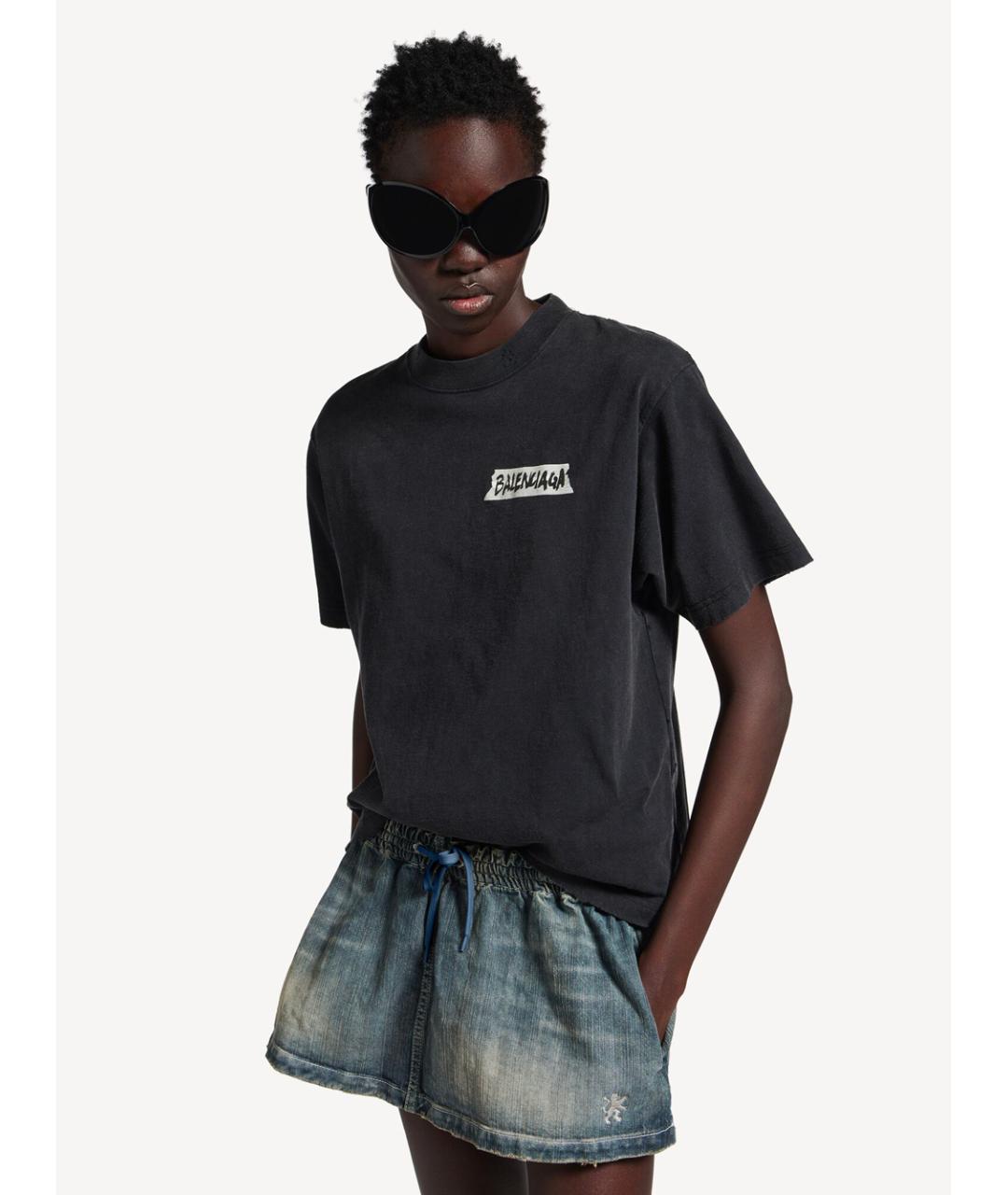 BALENCIAGA Черная хлопковая футболка, фото 2