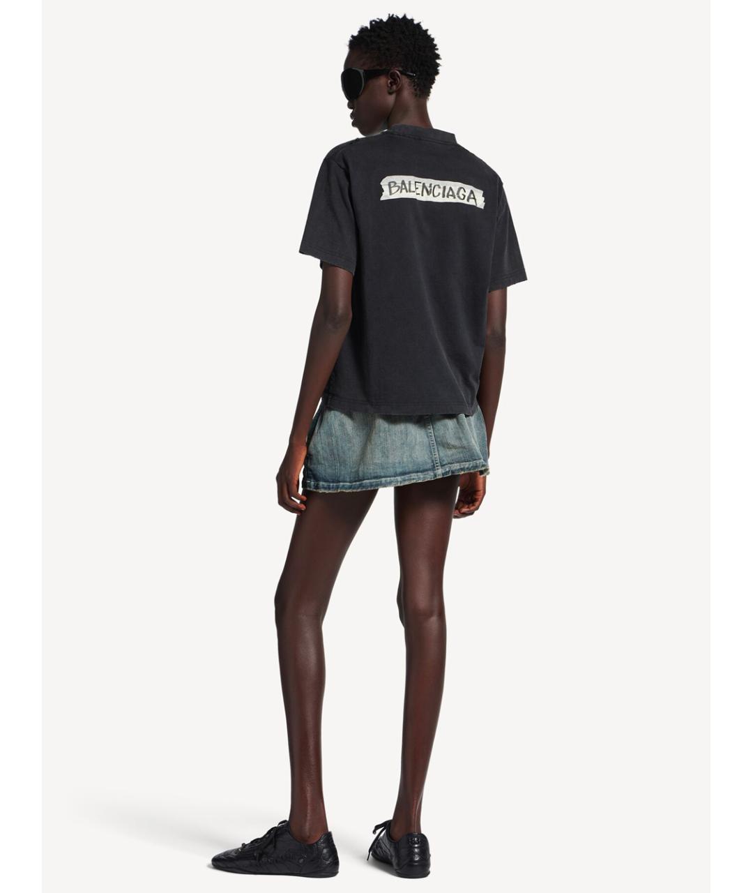 BALENCIAGA Черная хлопковая футболка, фото 3