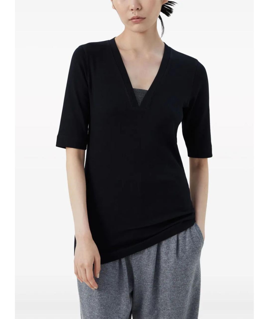 BRUNELLO CUCINELLI Черная хлопковая футболка, фото 2