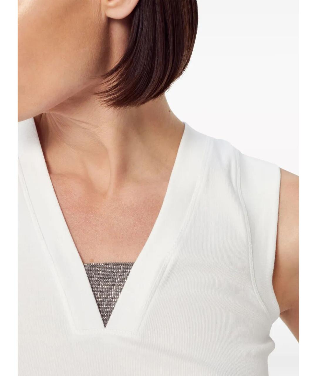 BRUNELLO CUCINELLI Белая хлопковая майка, фото 4