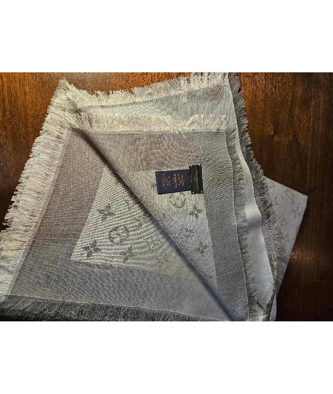 LOUIS VUITTON Серый шелковый платок, фото 2