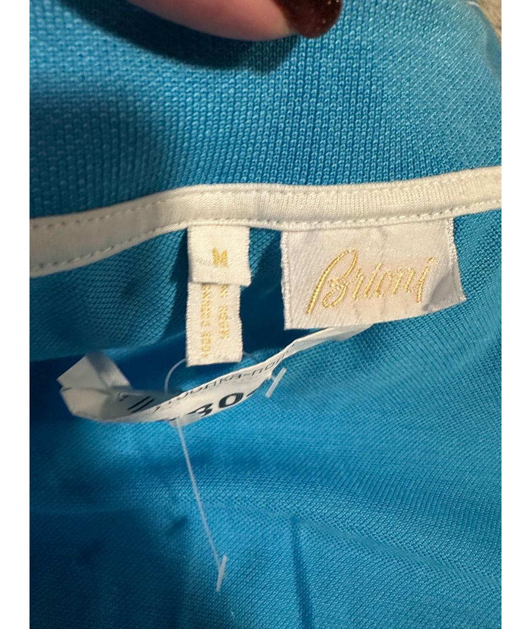 BRIONI Бирюзовое хлопковое поло с коротким рукавом, фото 5