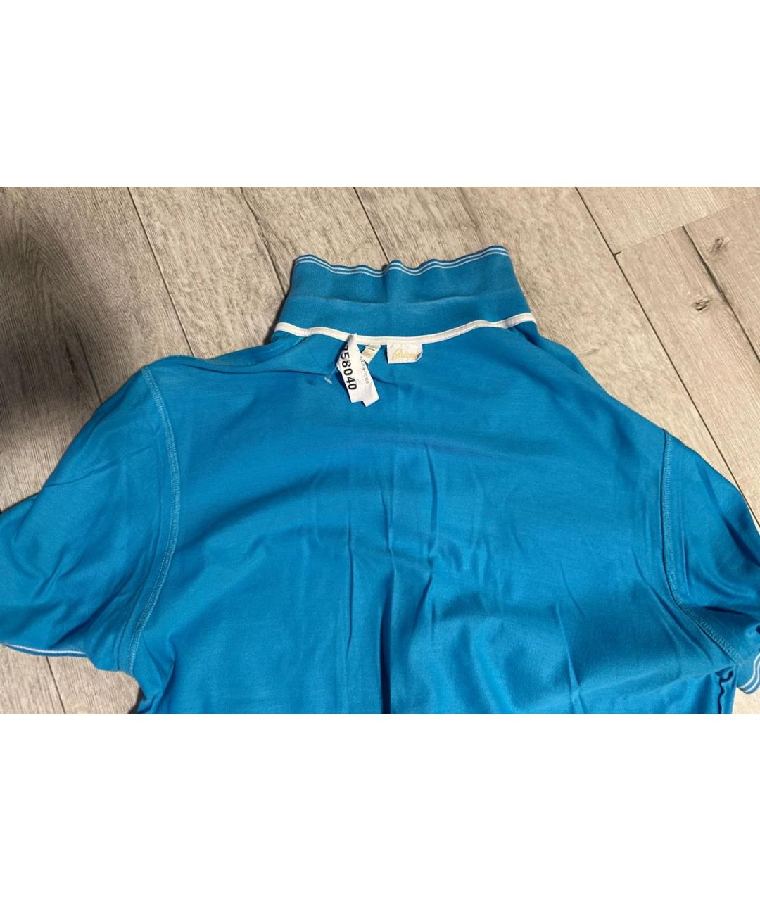 BRIONI Бирюзовое хлопковое поло с коротким рукавом, фото 3