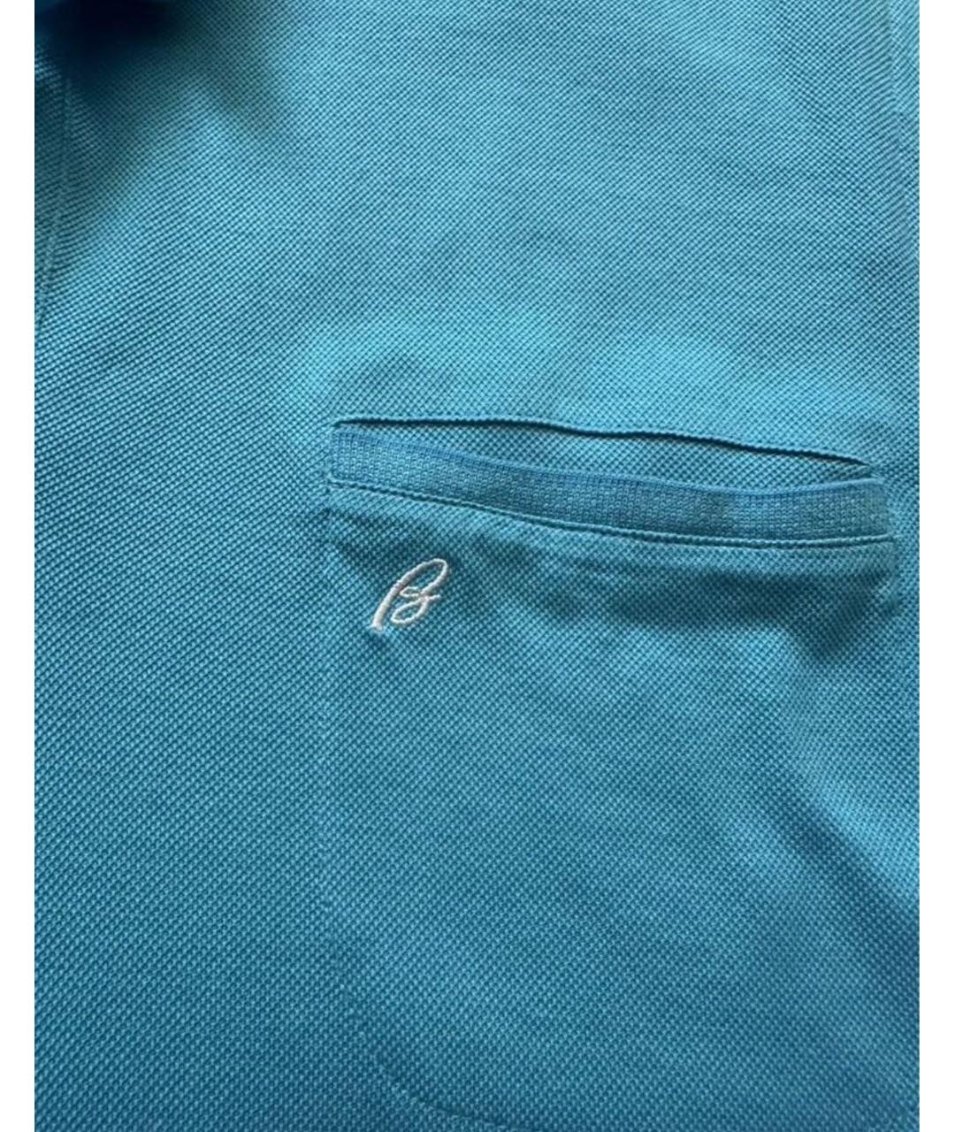 BRIONI Бирюзовое хлопковое поло с коротким рукавом, фото 4
