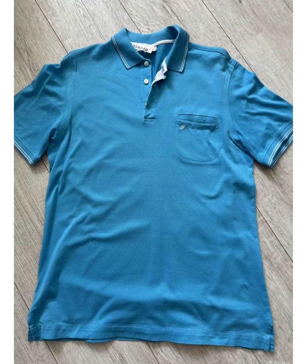 BRIONI Бирюзовое хлопковое поло с коротким рукавом, фото 6