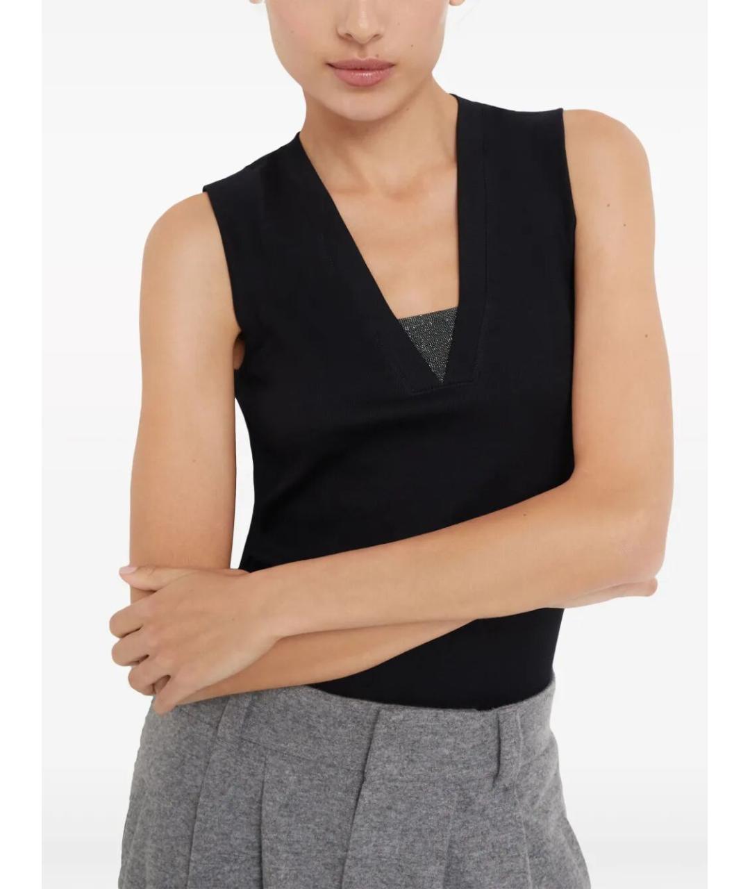 BRUNELLO CUCINELLI Черная хлопковая майка, фото 2