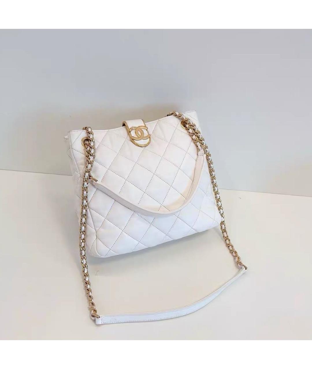 CHANEL Белая кожаная сумка через плечо, фото 8