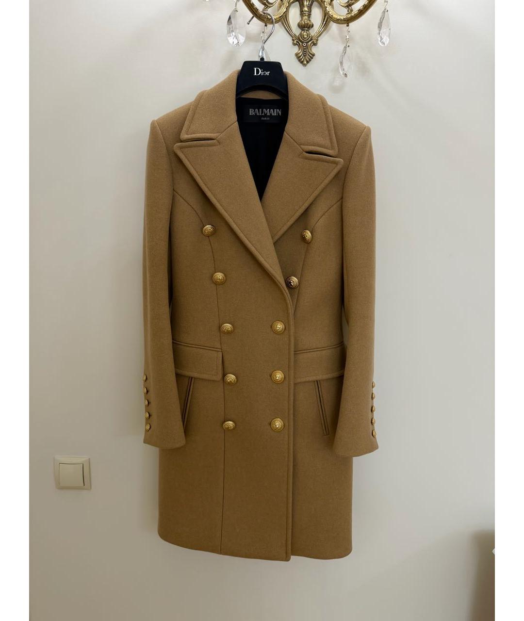 BALMAIN Бежевое шерстяное пальто, фото 9