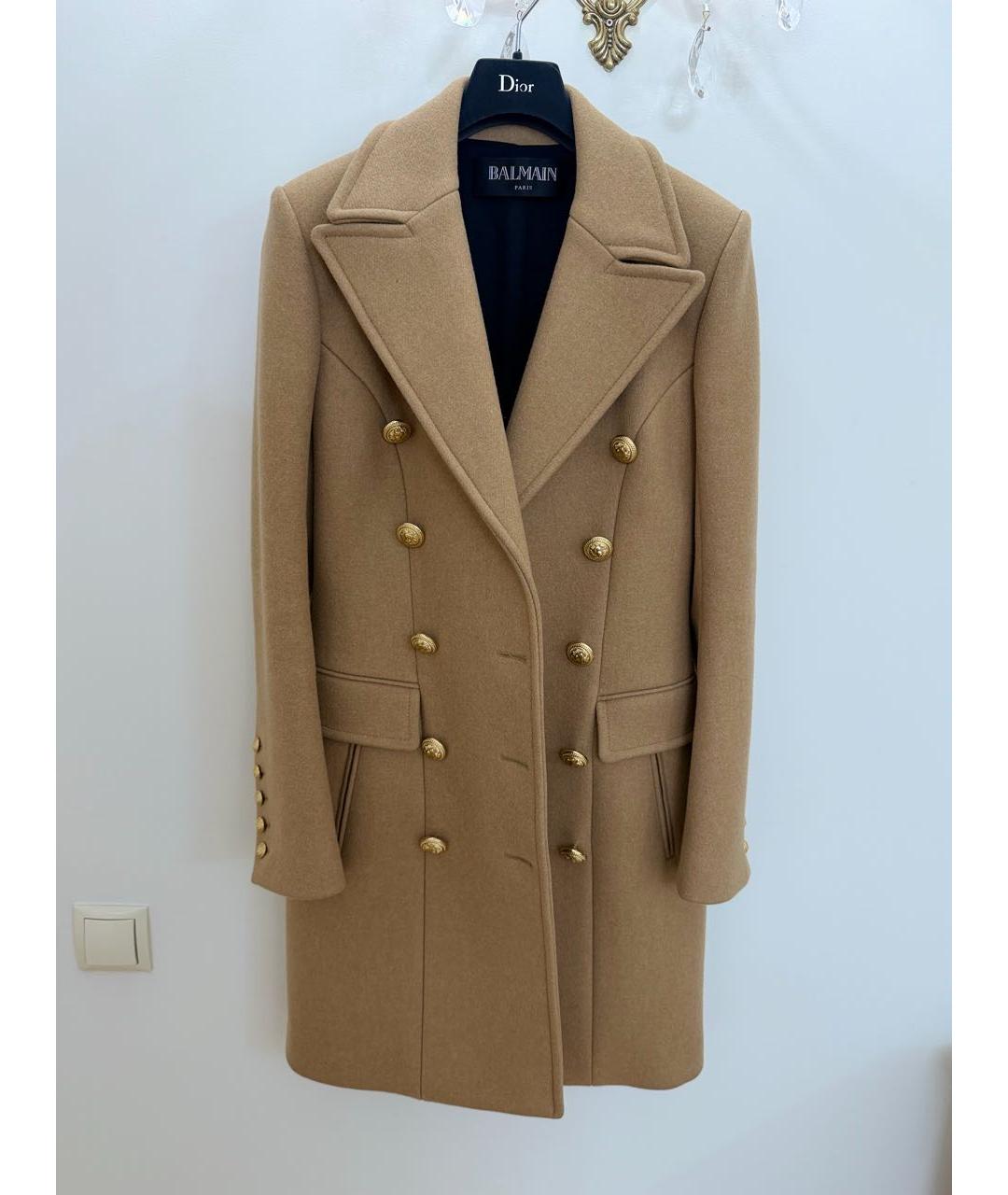 BALMAIN Бежевое шерстяное пальто, фото 5