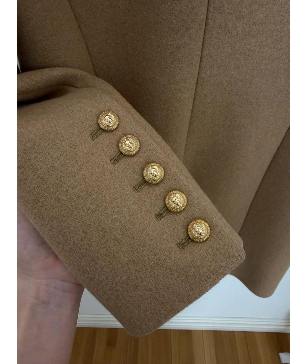BALMAIN Бежевое шерстяное пальто, фото 4