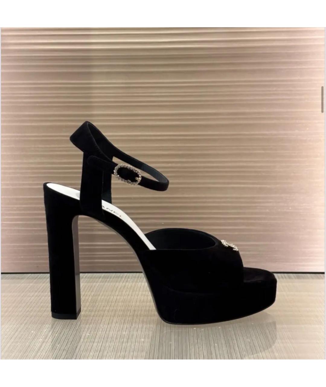 CHANEL Черные бархатные босоножки, фото 6
