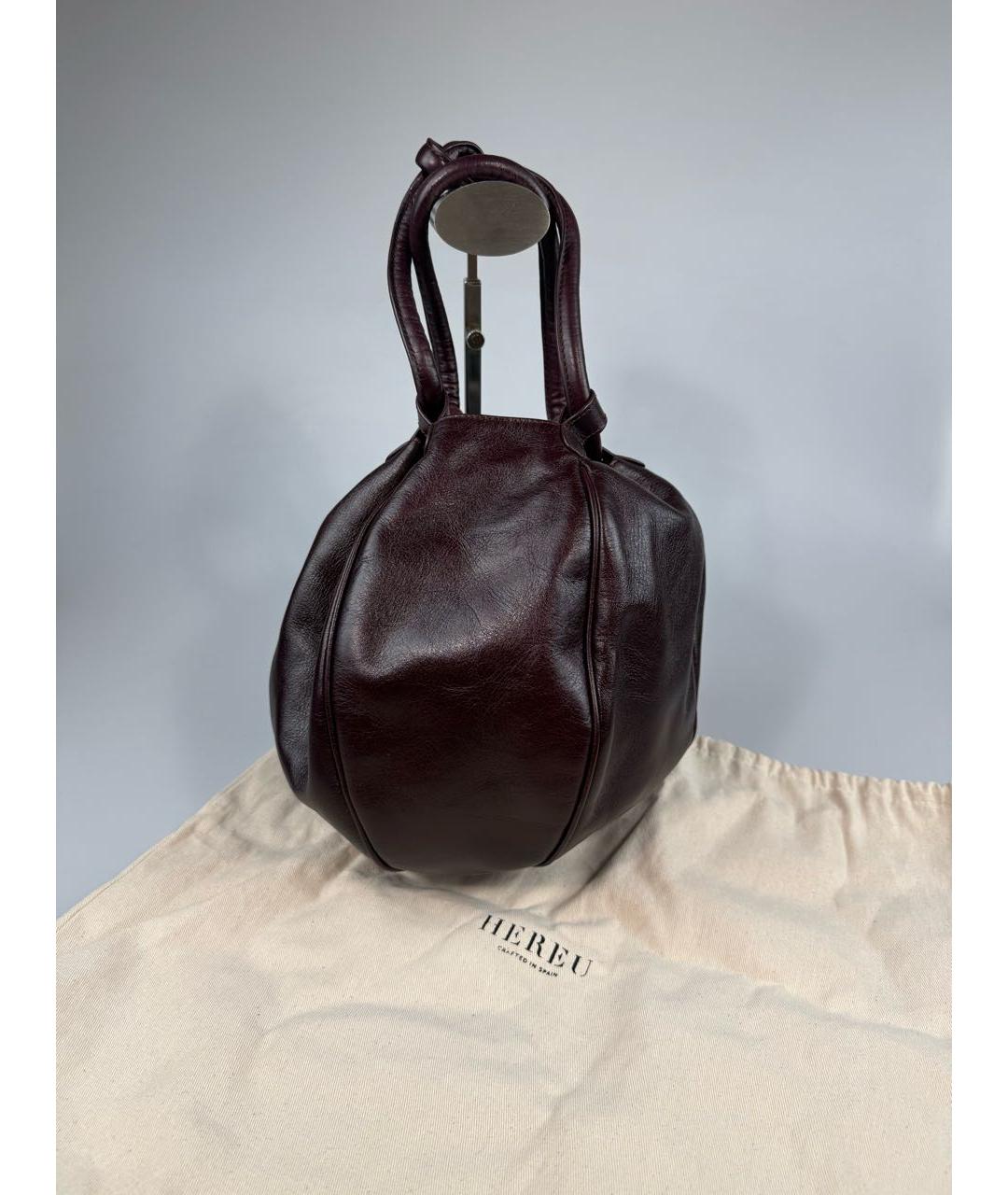 HEREU Бордовая кожаная сумка с короткими ручками, фото 4