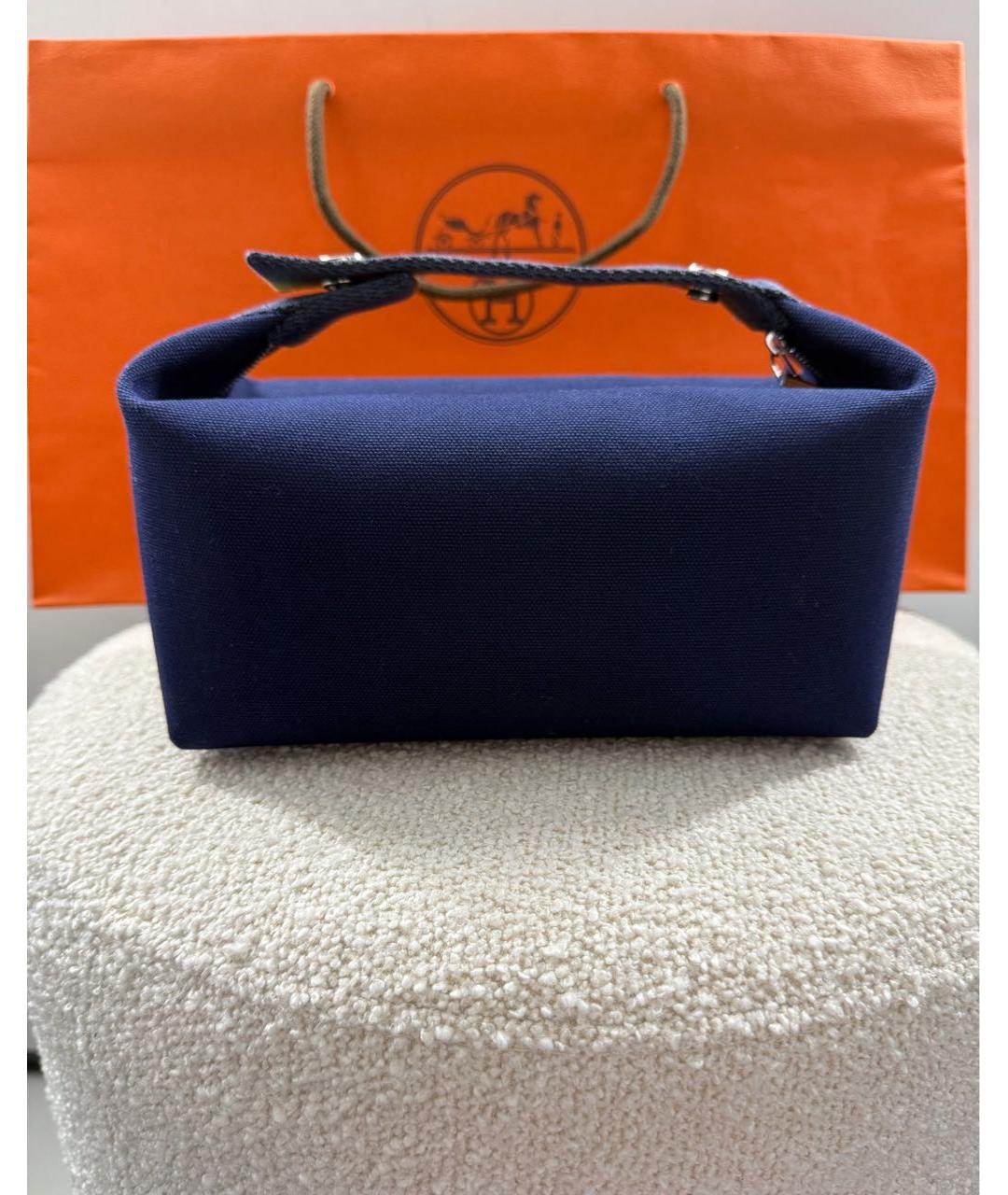 HERMES Темно-синяя тканевая косметичка, фото 3