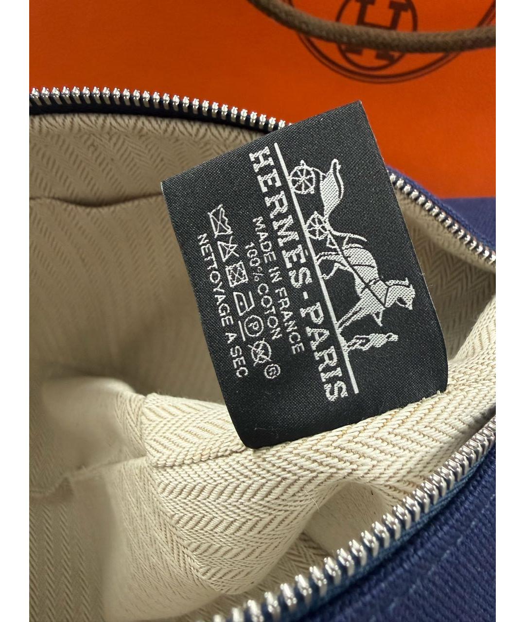 HERMES Темно-синяя тканевая косметичка, фото 5