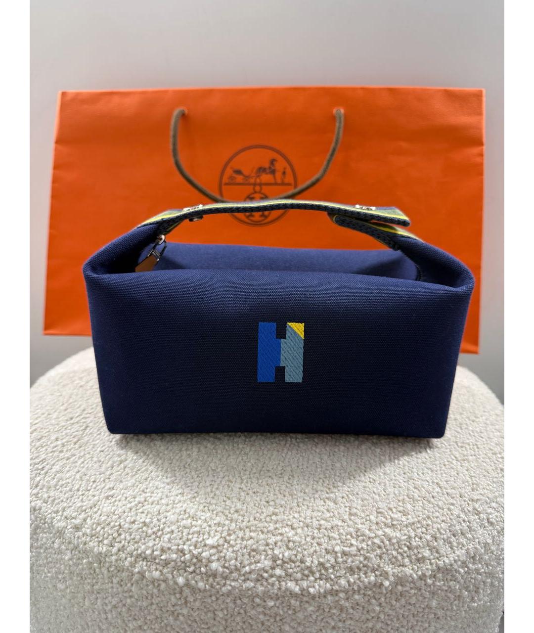 HERMES Темно-синяя тканевая косметичка, фото 9