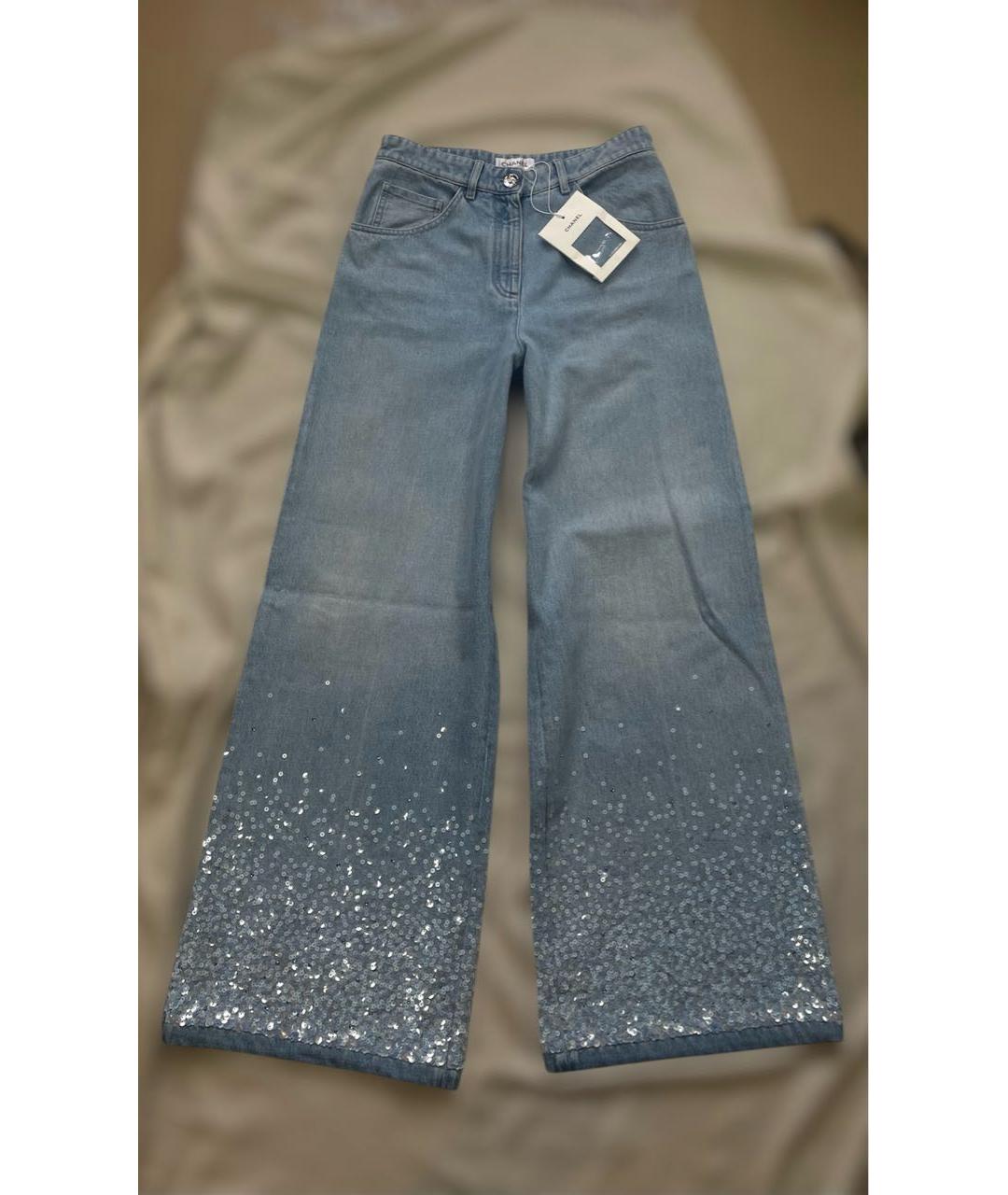 CHANEL Голубые хлопковые джинсы клеш, фото 9