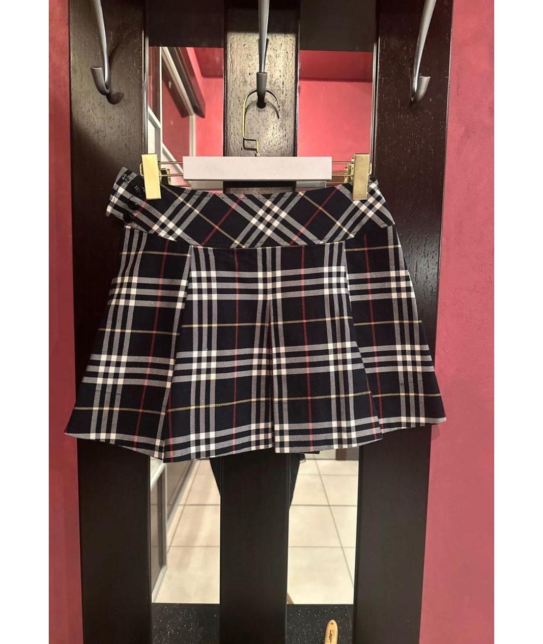 BURBERRY Темно-синяя хлопковая юбка мини, фото 4