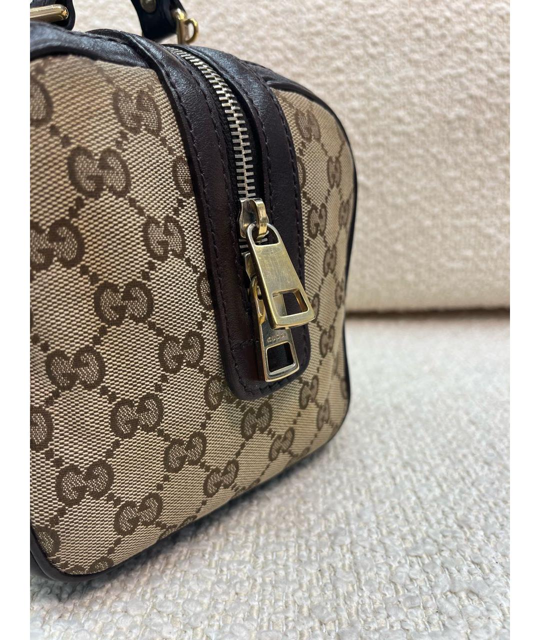 GUCCI Коричневая тканевая сумка с короткими ручками, фото 8