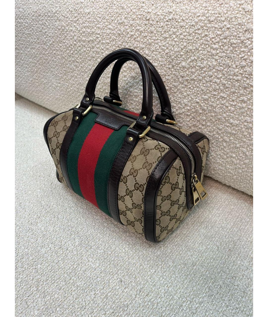 GUCCI Коричневая тканевая сумка с короткими ручками, фото 5