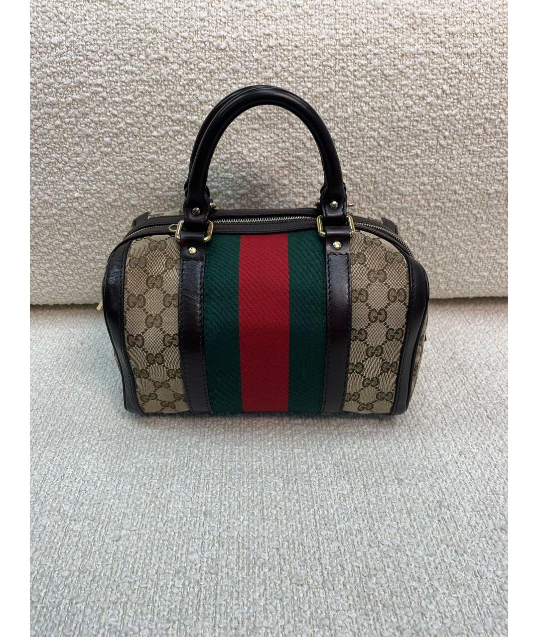 GUCCI Коричневая тканевая сумка с короткими ручками, фото 3