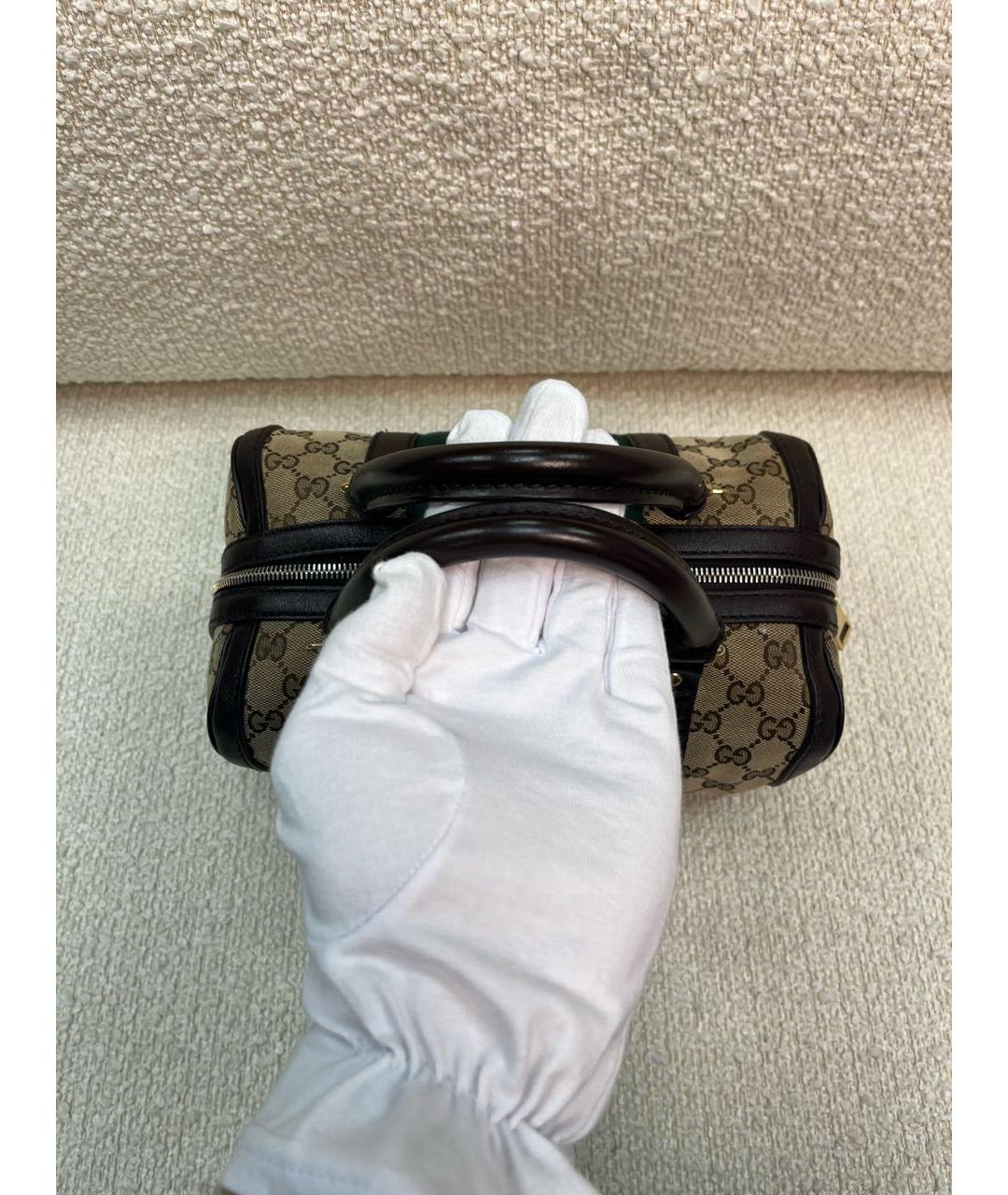 GUCCI Коричневая тканевая сумка с короткими ручками, фото 4