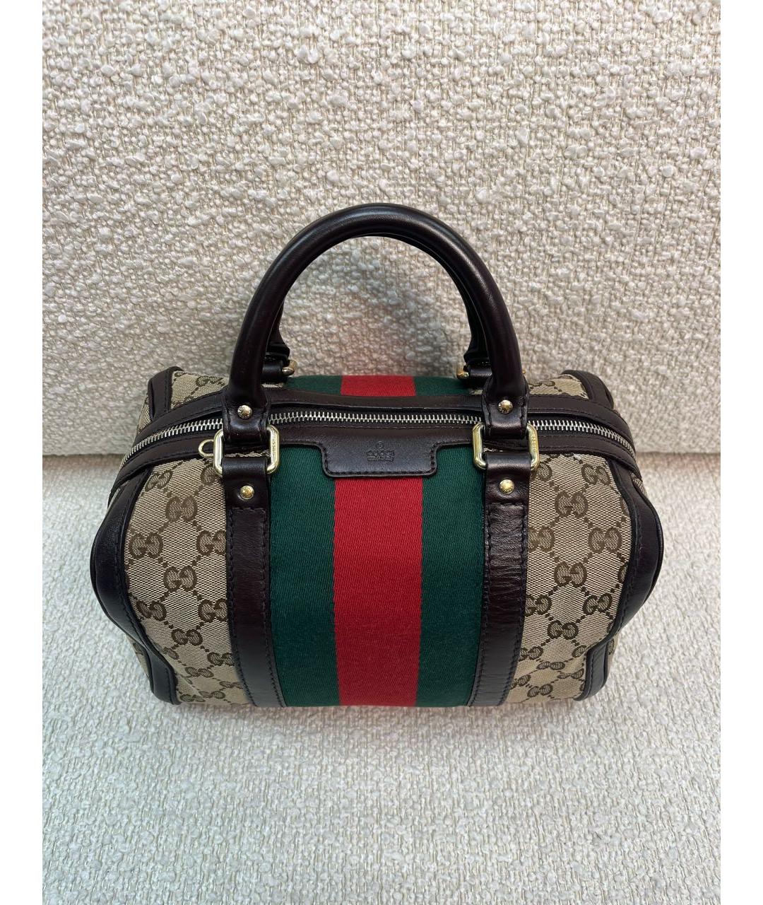 GUCCI Коричневая тканевая сумка с короткими ручками, фото 9