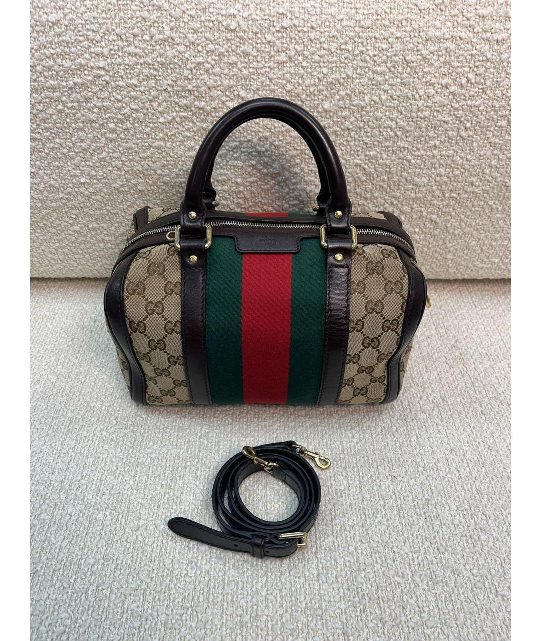 GUCCI Коричневая тканевая сумка с короткими ручками, фото 7