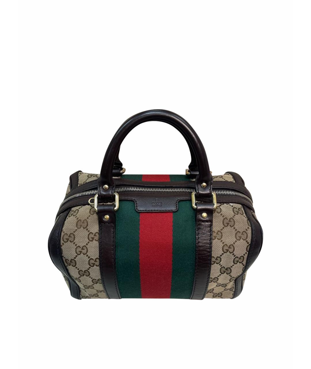 GUCCI Коричневая тканевая сумка с короткими ручками, фото 1