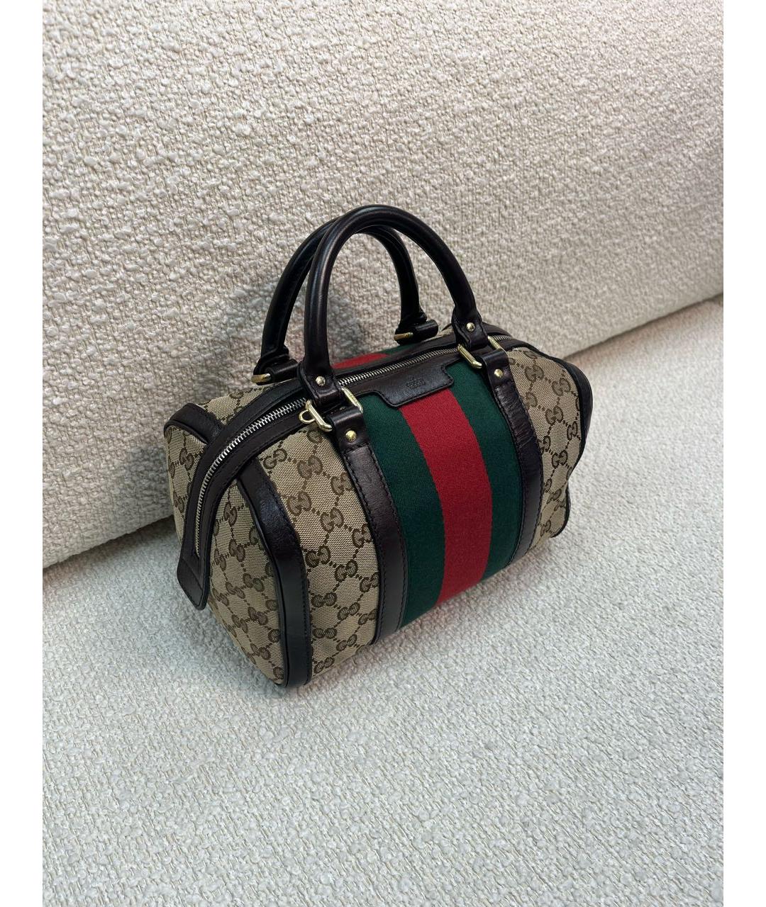 GUCCI Коричневая тканевая сумка с короткими ручками, фото 2