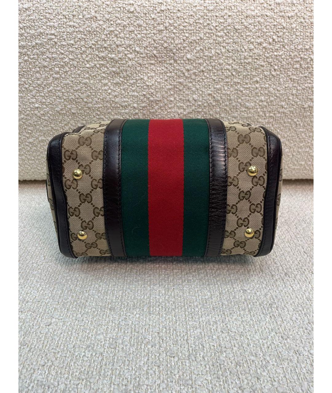 GUCCI Коричневая тканевая сумка с короткими ручками, фото 6