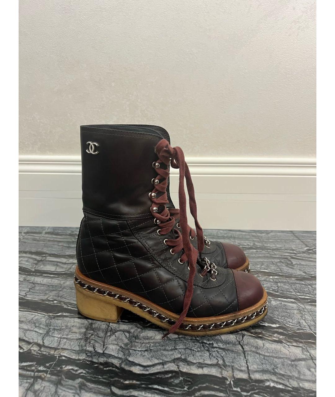 CHANEL Коричневые кожаные ботинки, фото 6