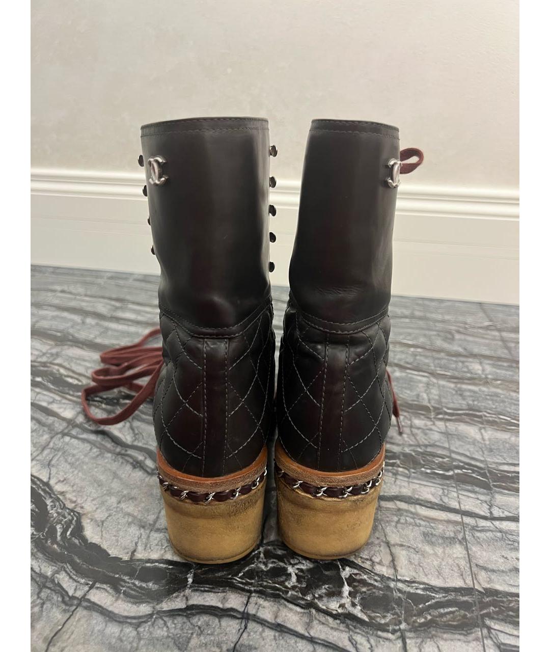 CHANEL Коричневые кожаные ботинки, фото 4