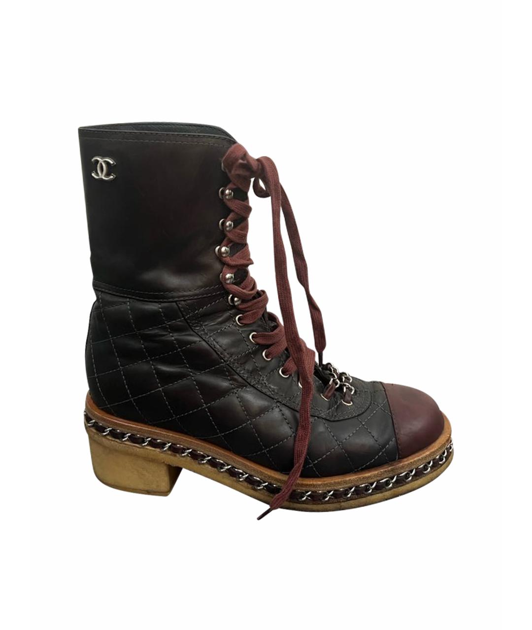 CHANEL Коричневые кожаные ботинки, фото 1